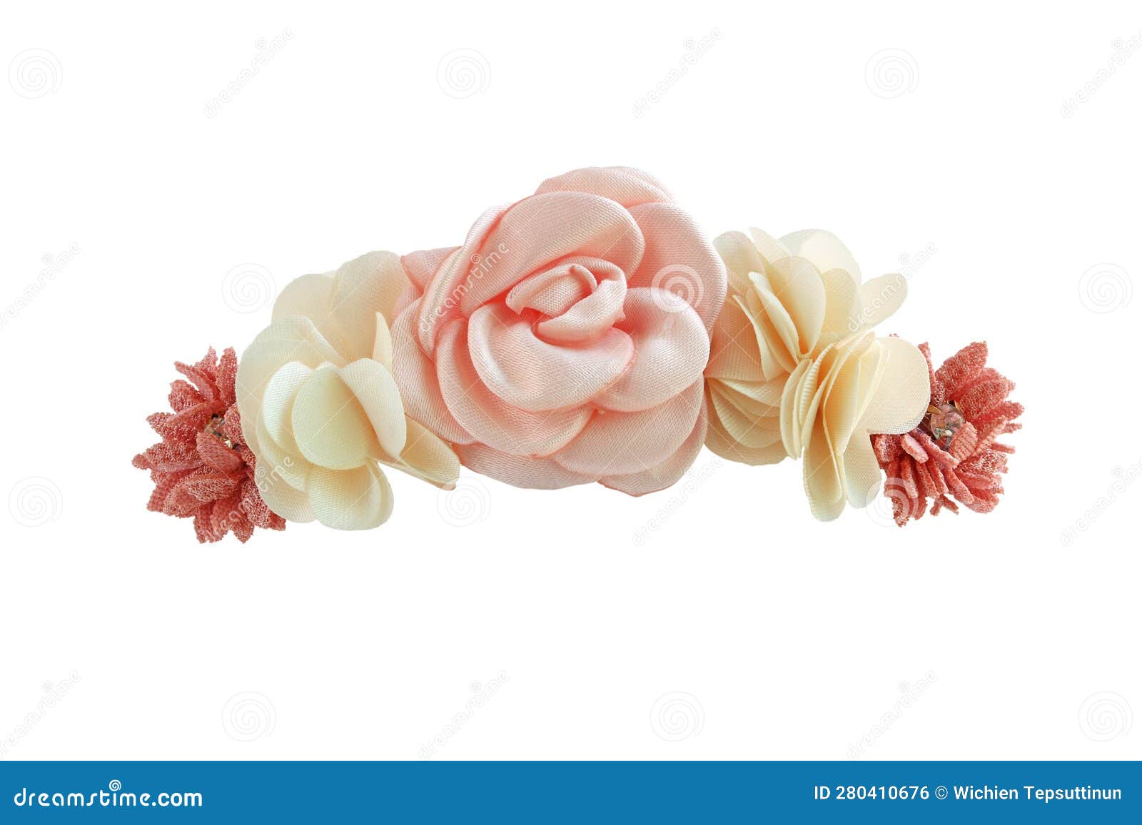 Pink Red Rose Flower Crown Front View Isolated on White Background with