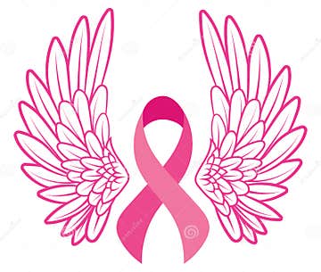 Pink Ribbon with Angel Wings. Breast Cancer Awareness Ribbon. Vector ...