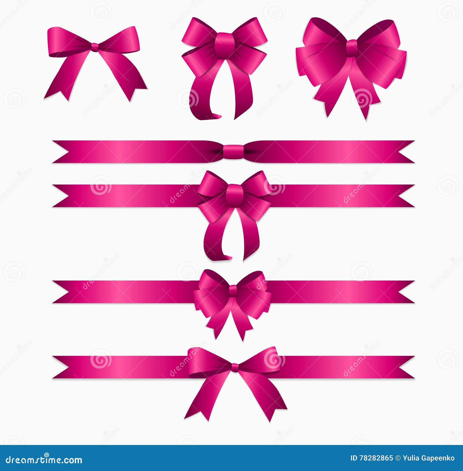 Set Three Realistic Pink Silk Ribbon Stock Vector (Royalty Free