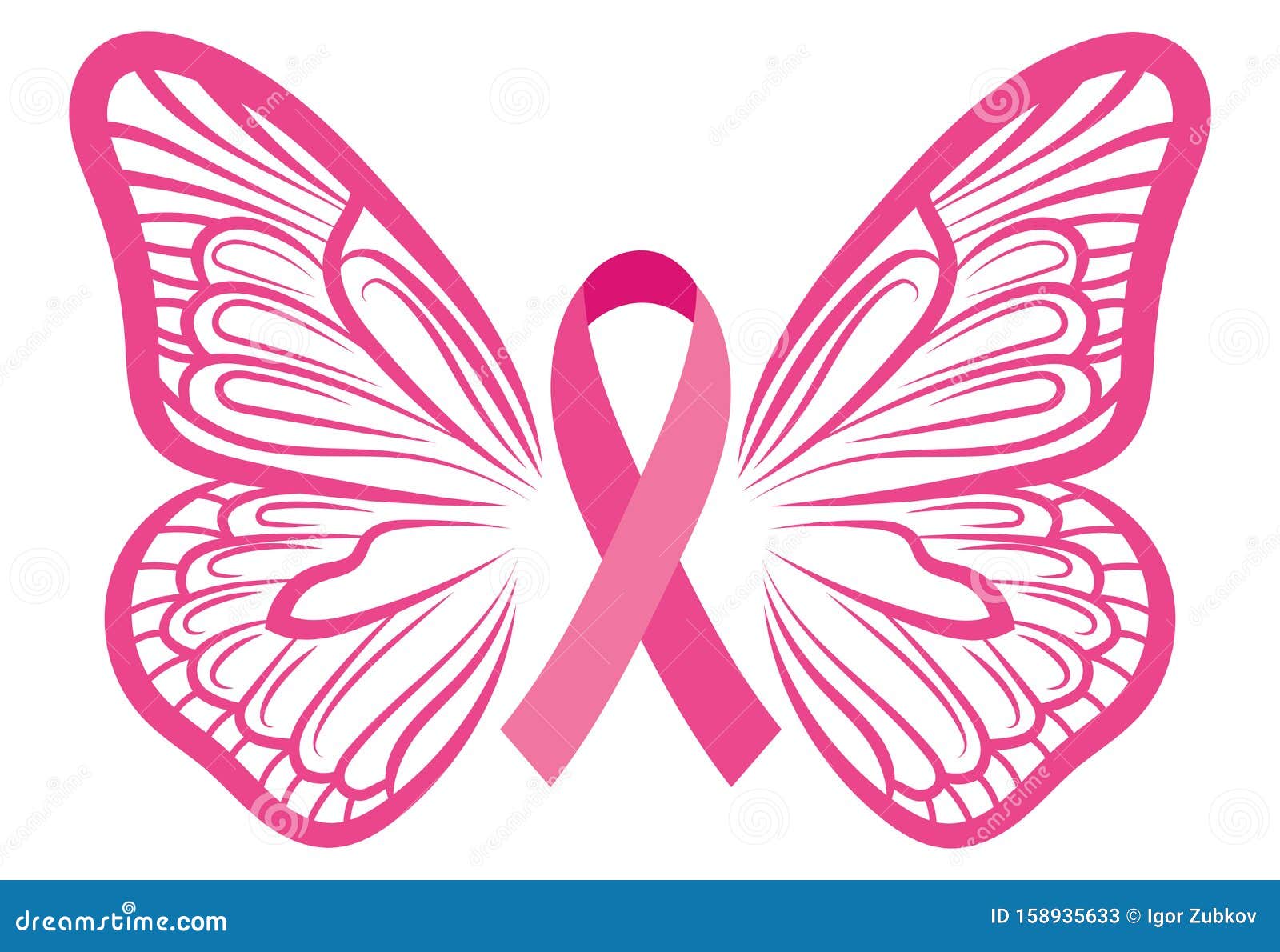 pink ribbon with butterfly wings. breast cancer awareness ribbon.   for breast health.