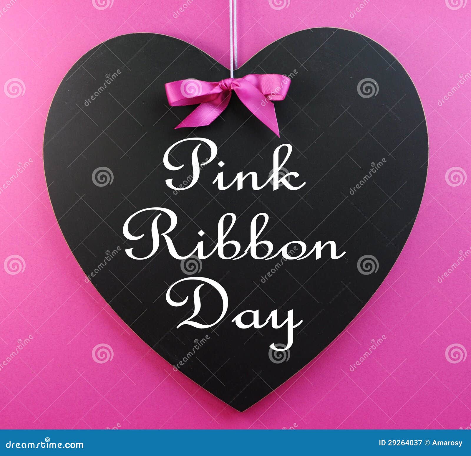 Pink Ribbon Day Message Written On A Heart Shape Blackboard Stock Image