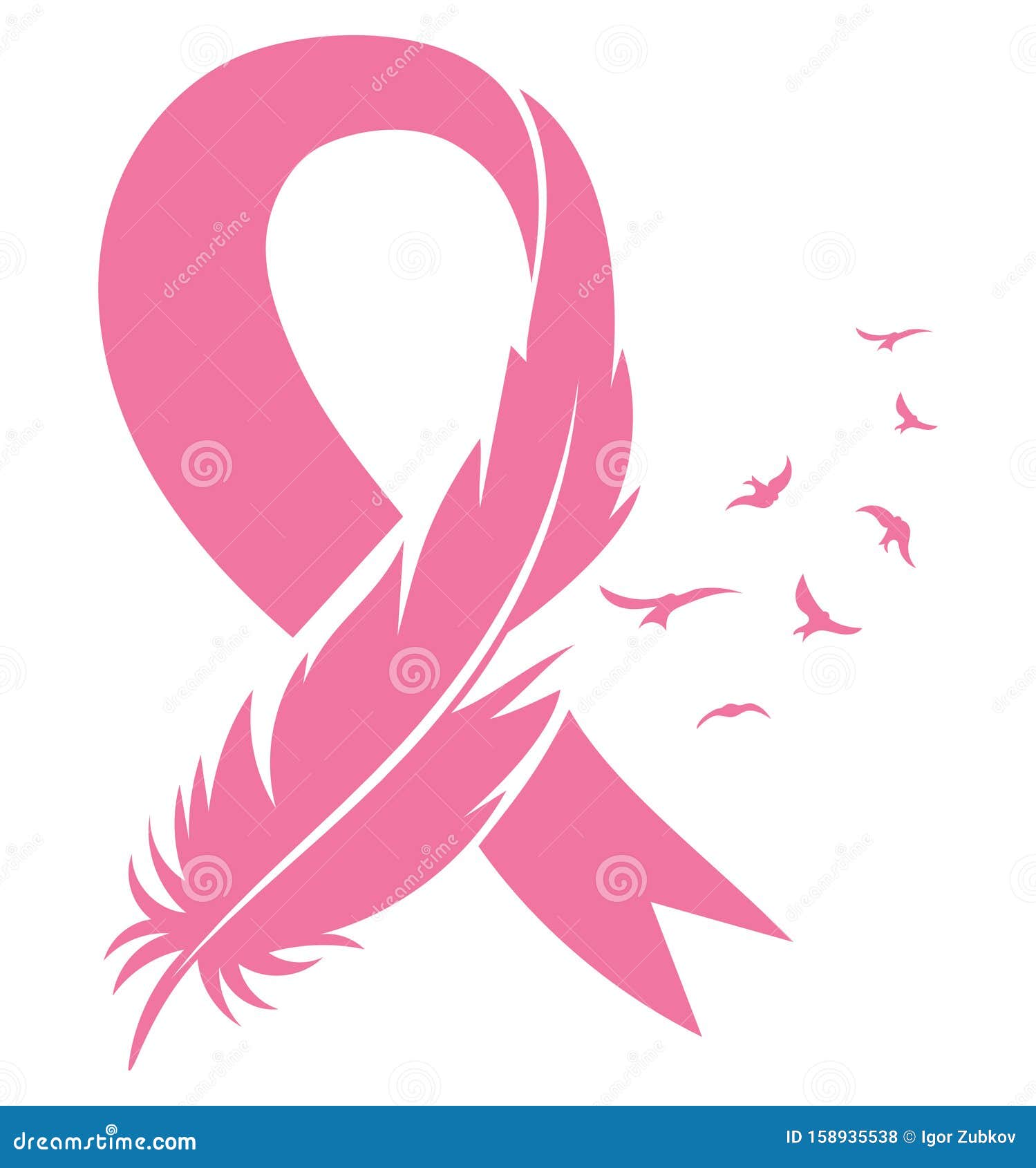 Download Pink Ribbon With Feather And Birds. Breast Cancer ...