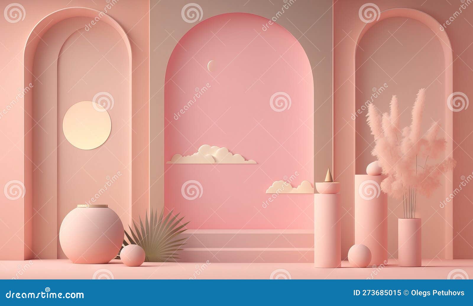 A Pink Room with a Plant and Vases on the Floor Stock Illustration Illustration of pink, vases