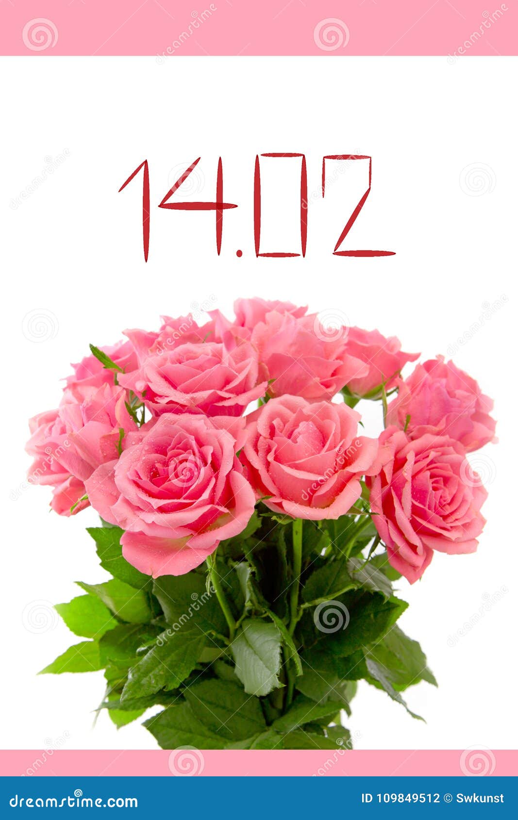 Valentine`s Day Card with Pink Roses. Stock Photo - Image of bunch ...