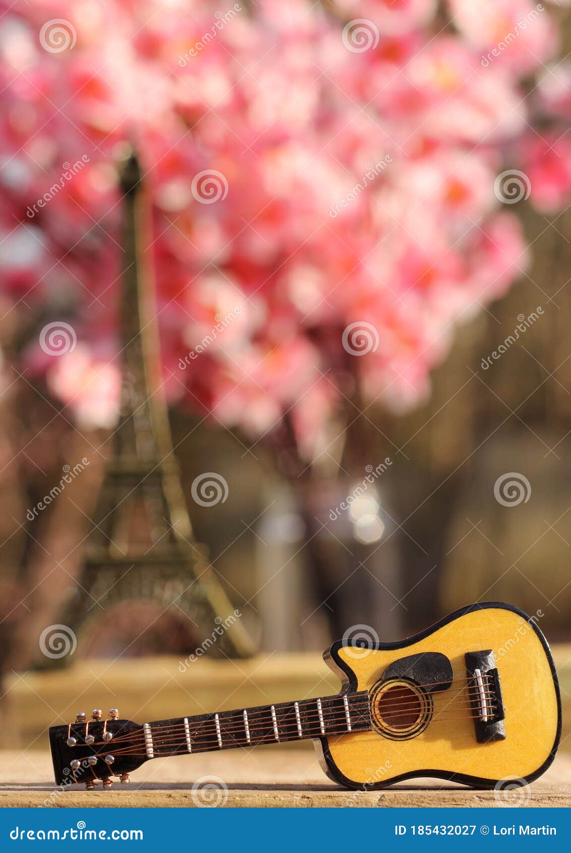Guitar With Vintage Car And Cherry Blossoms Shallow Dof Stock Image Image Of City Shallow 185432027