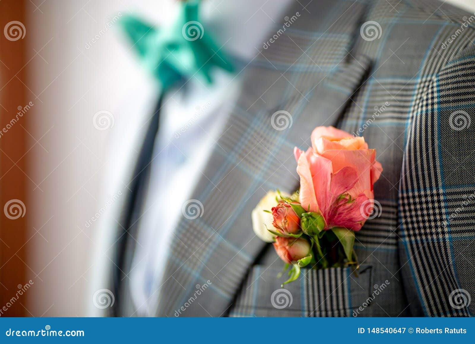 Pink Rose in the Groom`s in Pocket of Jacket Stock Image - Image of ...