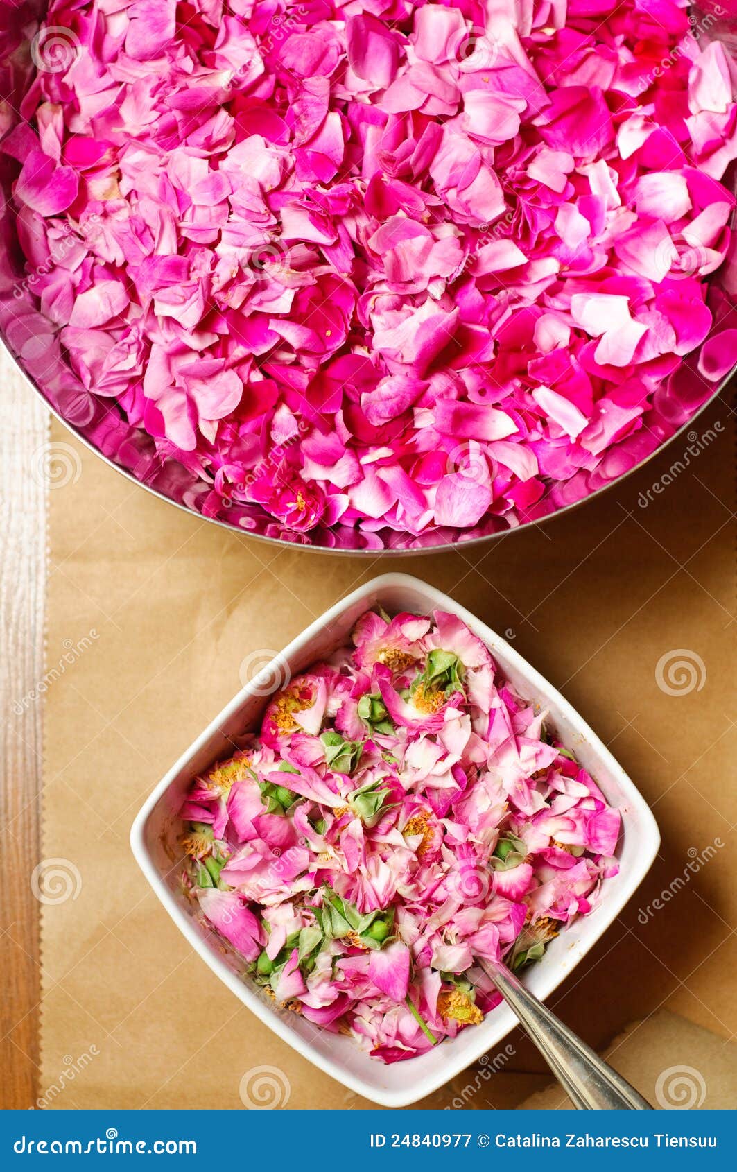 Pink rose petals in dishes stock image. Image of bright 24840977