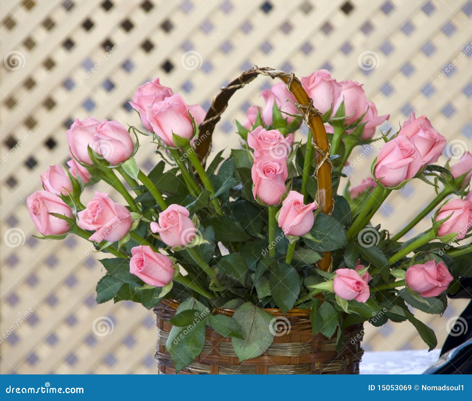 Pink roses in basket stock image. Image of passion, love 15053069