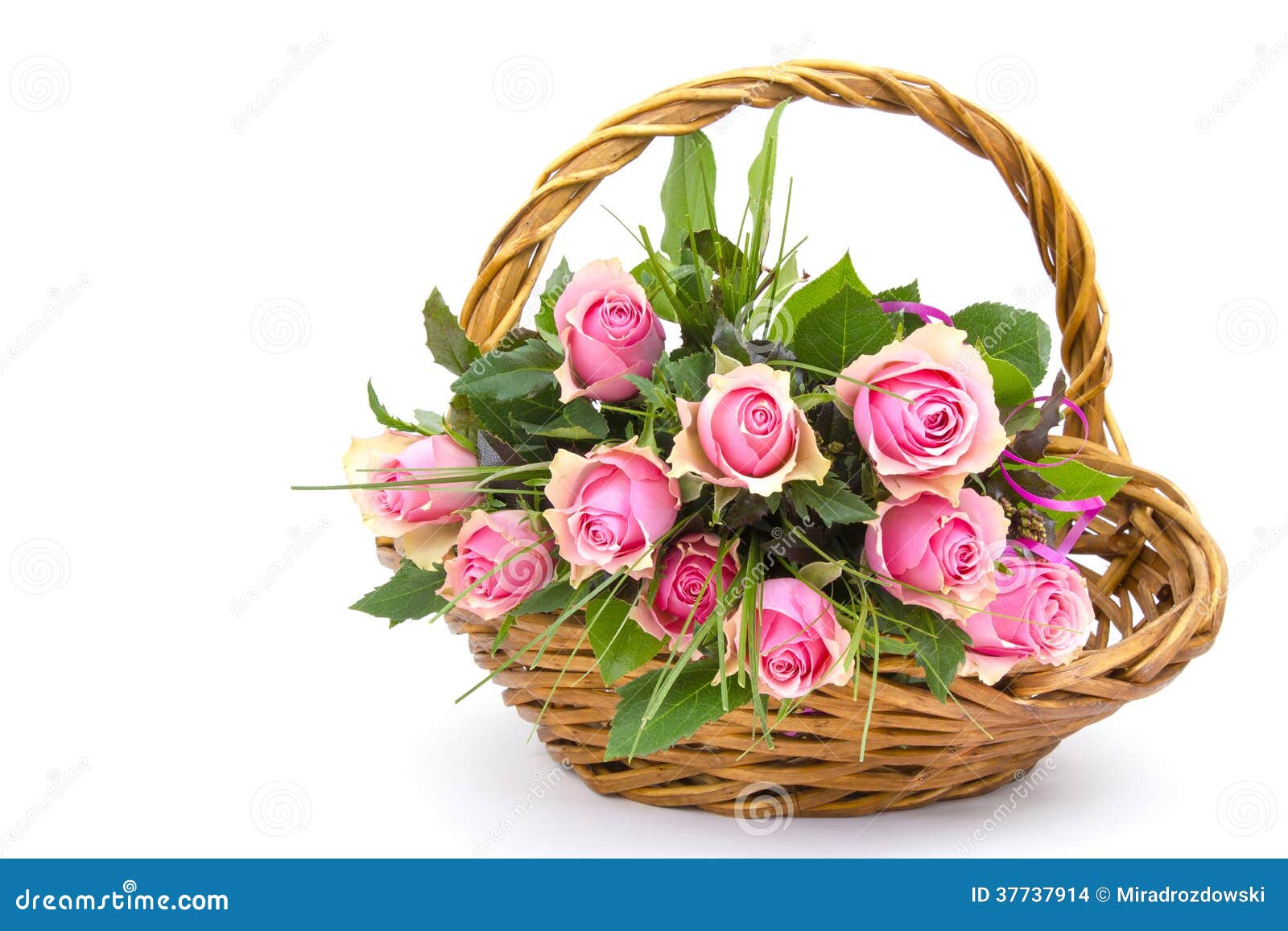 Pink roses in a basket stock photo. Image of flora, gesture 37737914