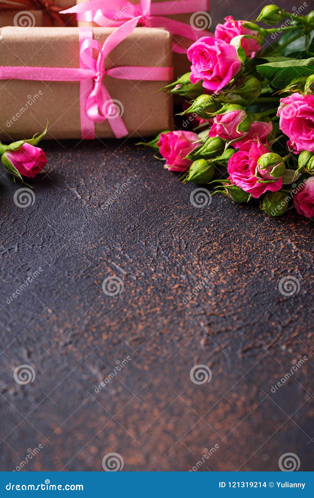 Pink Roses and Gift Boxes with Ribbons Stock Photo Image of romantic