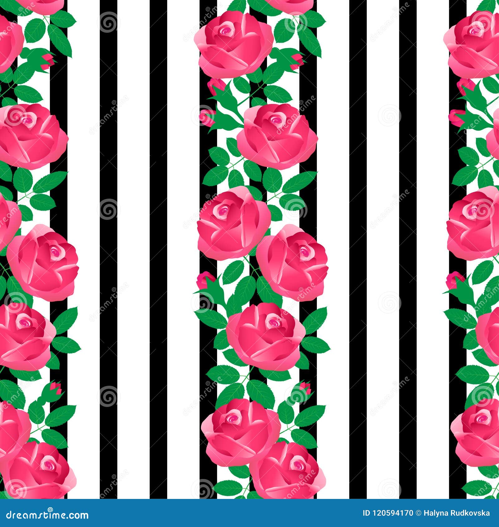 Pink Roses on a Striped Black and White Background. Stock Vector -  Illustration of seamless, multicolored: 120594170