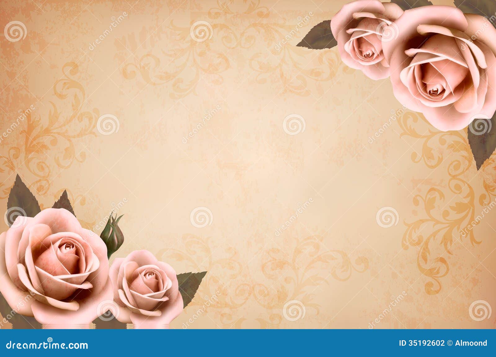 Pink Roses on a Vintage Old Paper Background Stock Vector ...