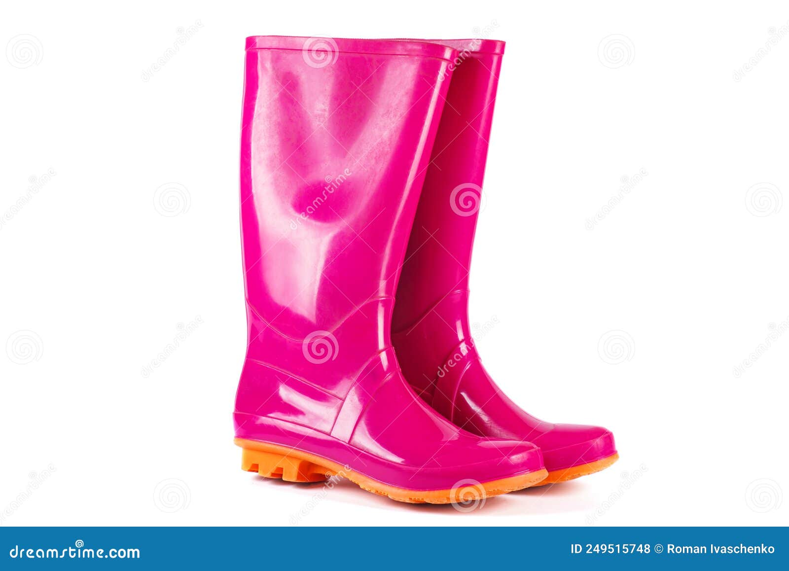 Pink Rubber Boots on White Background Stock Photo Image of girlish