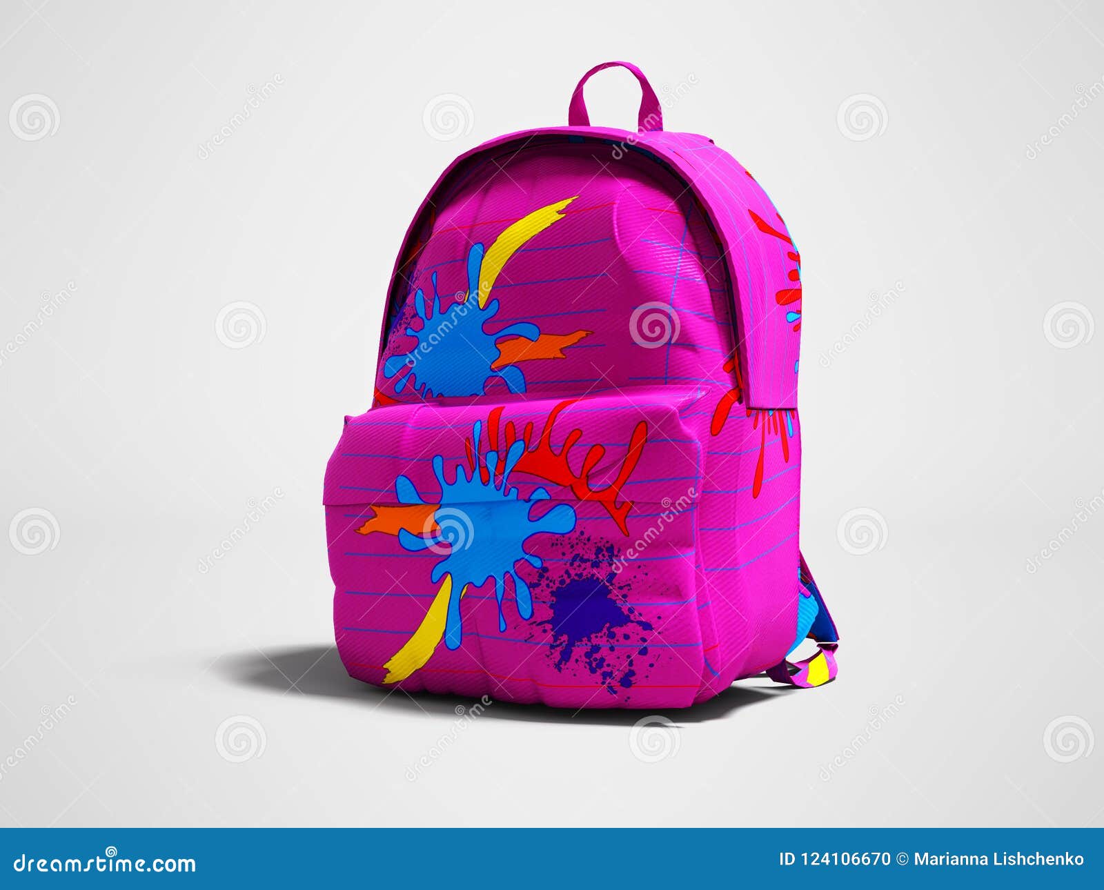 Pink School Bag Backpack with Blue Spots Left View 3d Render on Stock ...