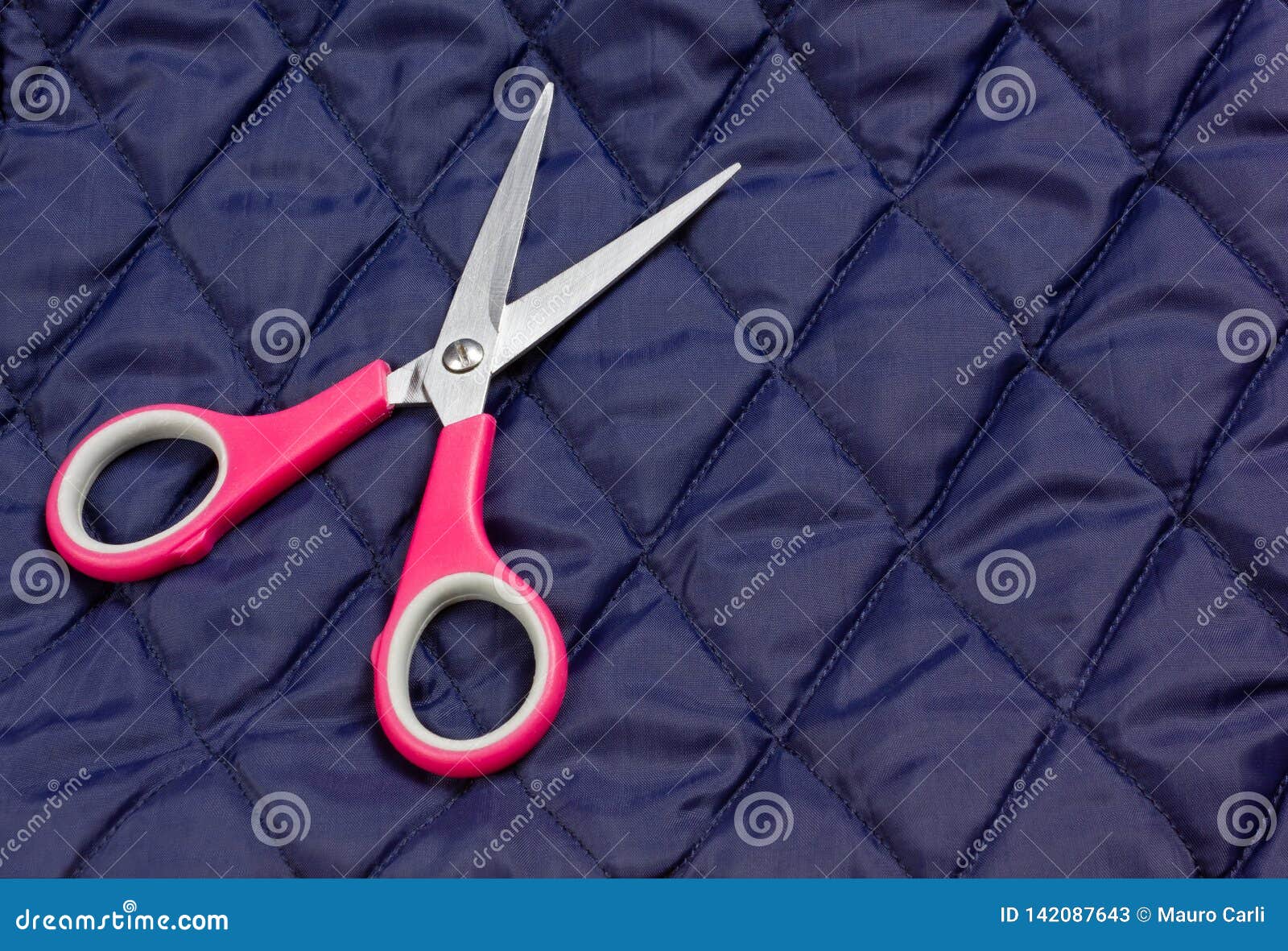 Pink Scissors on Blue Fabric Stock Image Image of design, shape