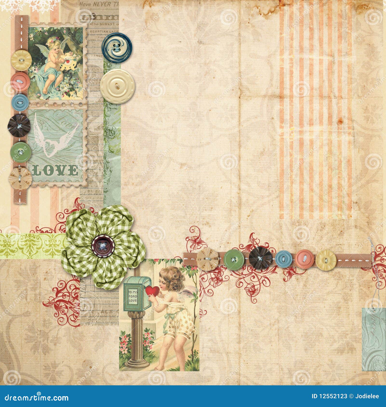 pink scrapbook layout with vintage embellishments