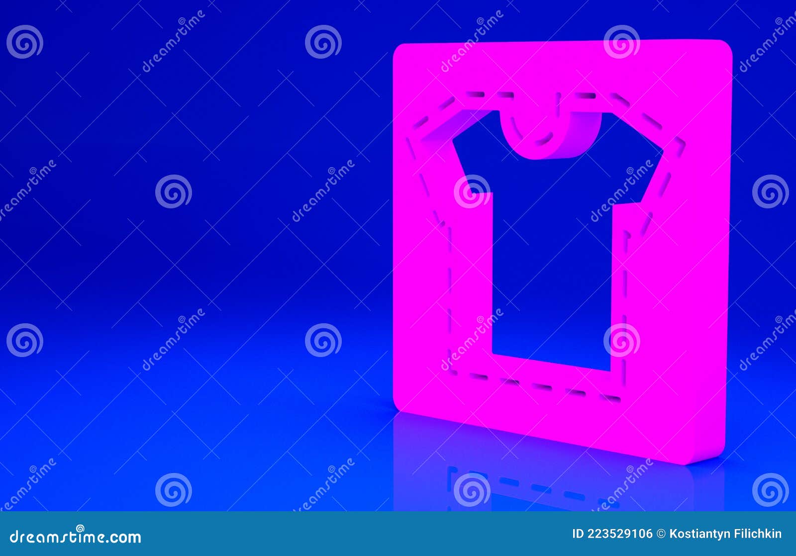 Pink Sewing Pattern Icon Isolated on Blue Background. Markings for