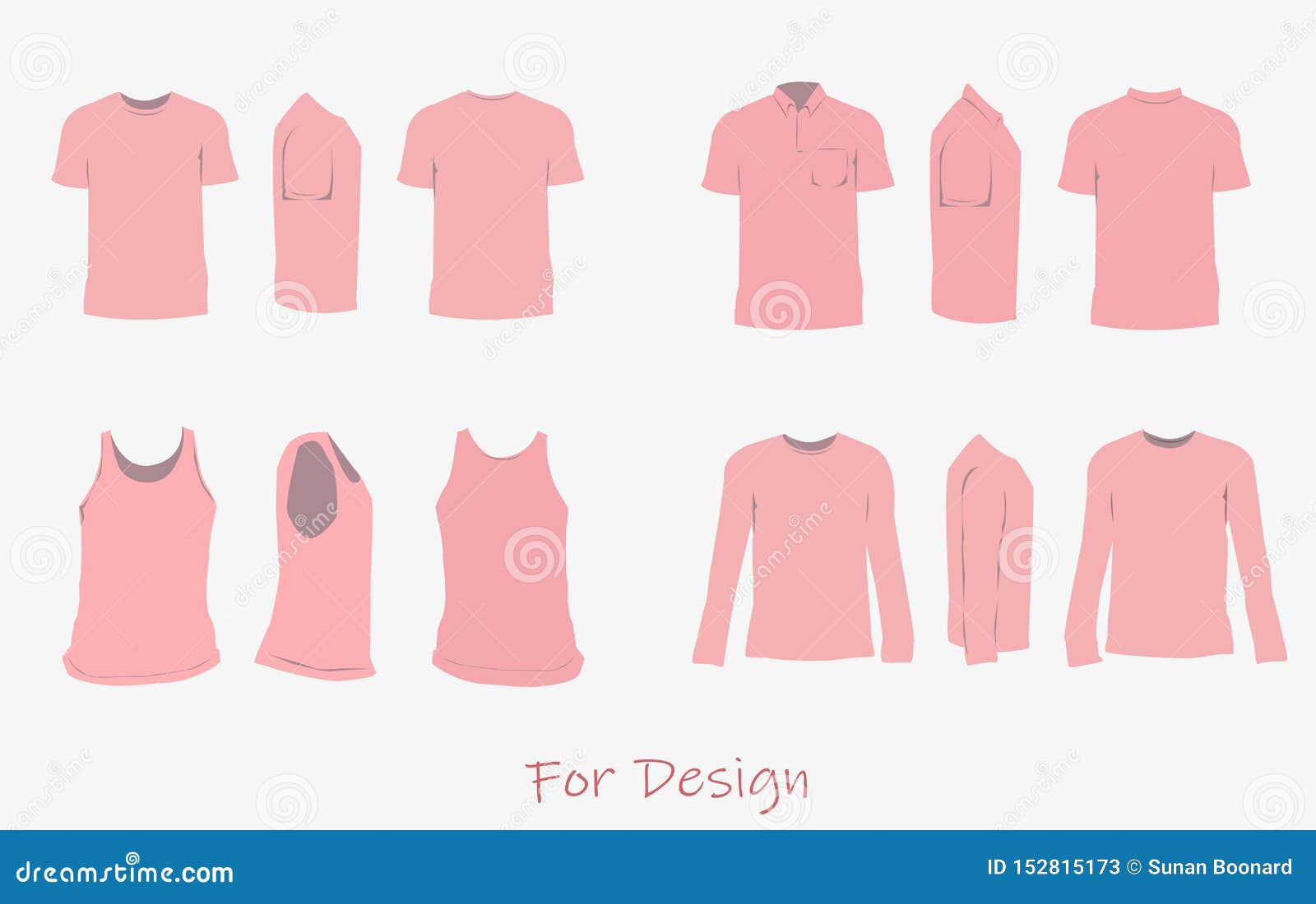 Pink Shirts for Design Templates Front, Back, and Side Views Vector
