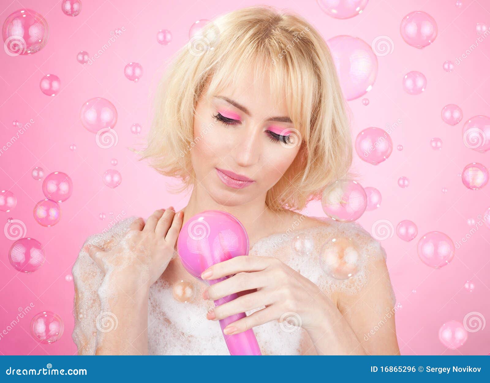 Pink shower stock photo. Image of female, bath, healthy 16865296