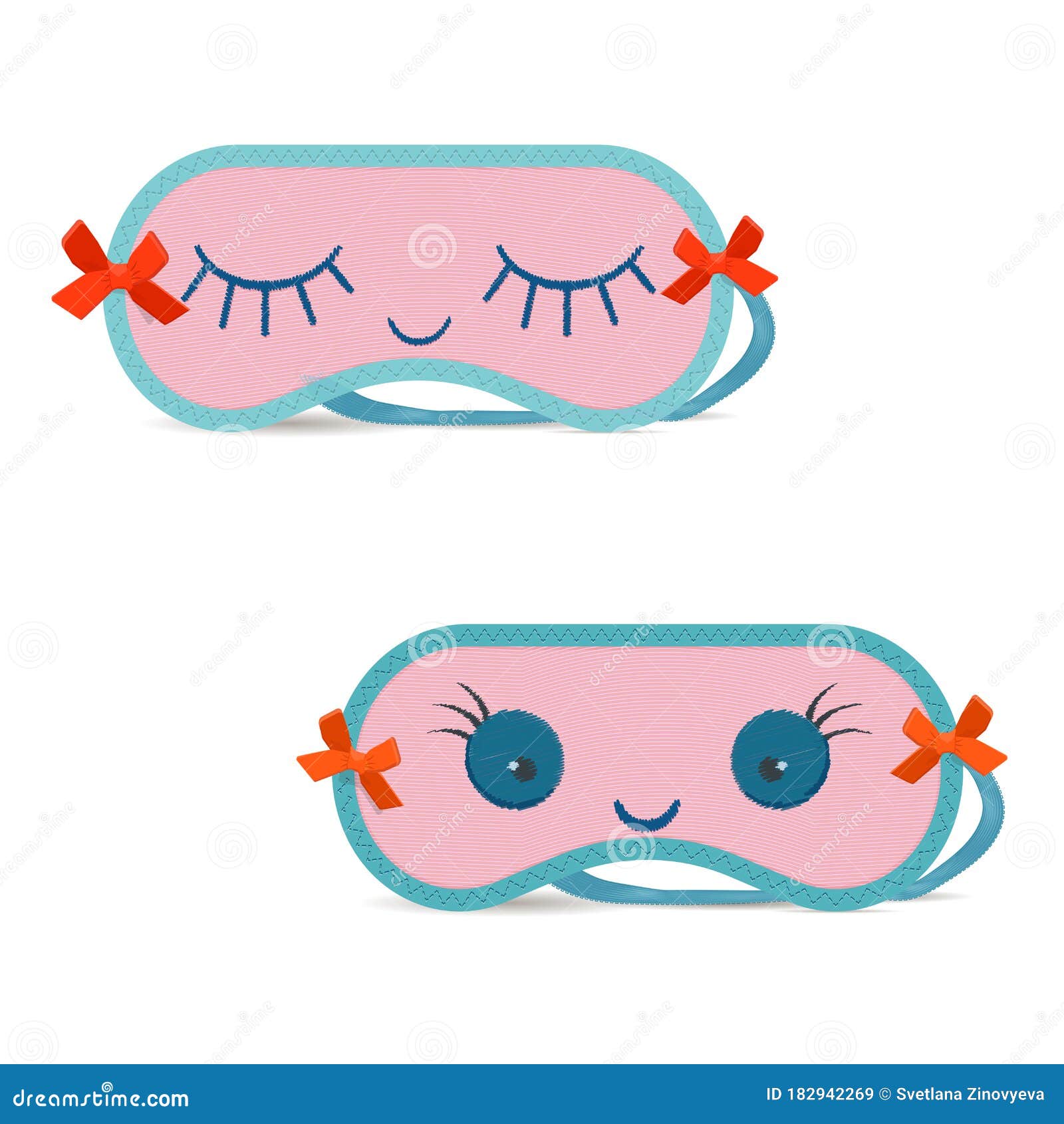Pink Sleep Mask with Embroidered Closed and Open Eyes Stock Vector