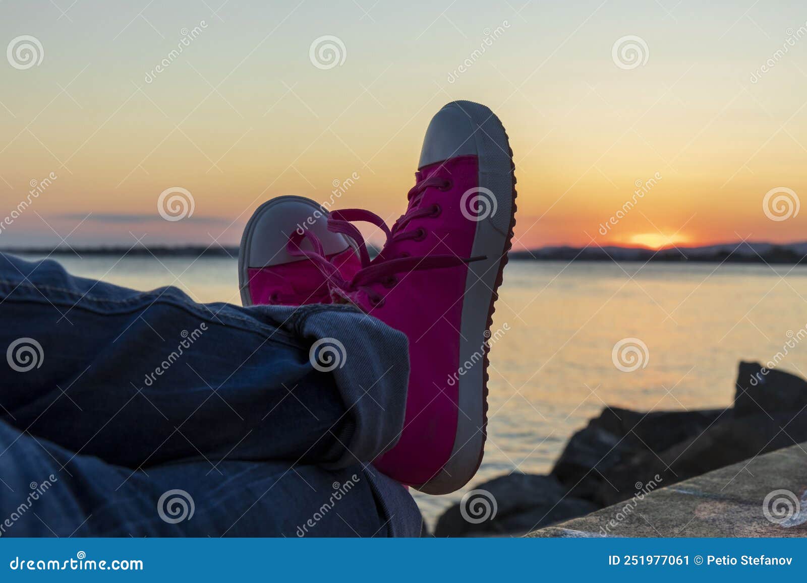 Pink Sneakers at Sunset by the Sea Stock Image - Image of airport ...