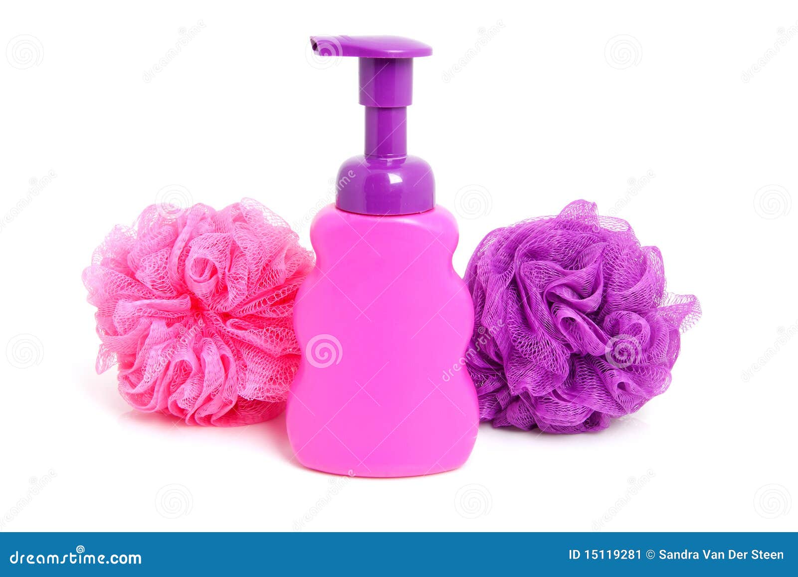 Pink Soap Bottle with Purple Sponge Stock Image Image of soap