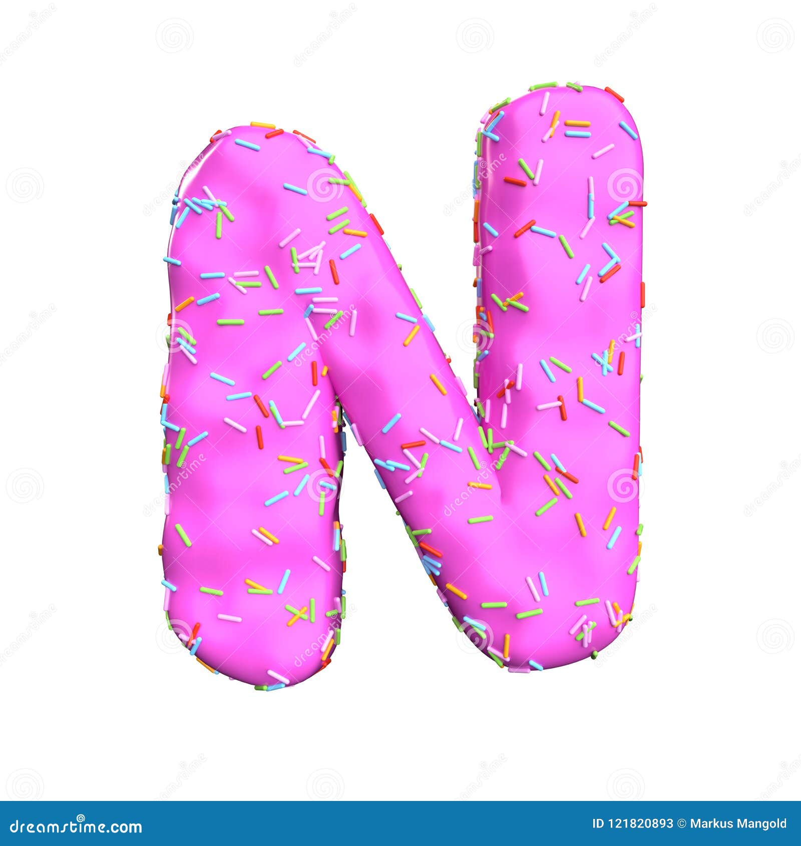 Pink Sugar Sprinkle Letter N Isolated on White Background Stock