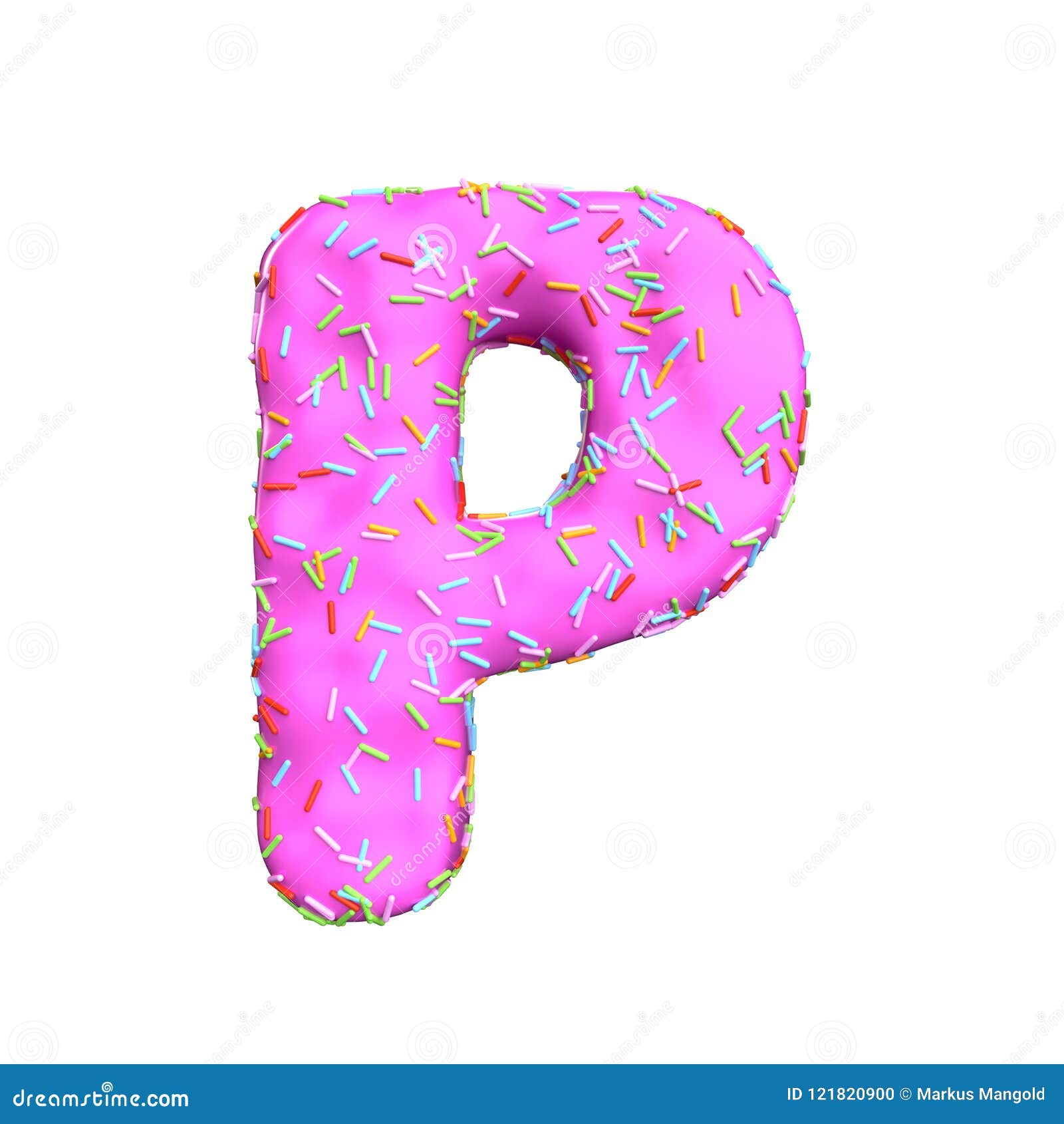 Pink Sugar Sprinkle Letter P Isolated on White Background Stock
