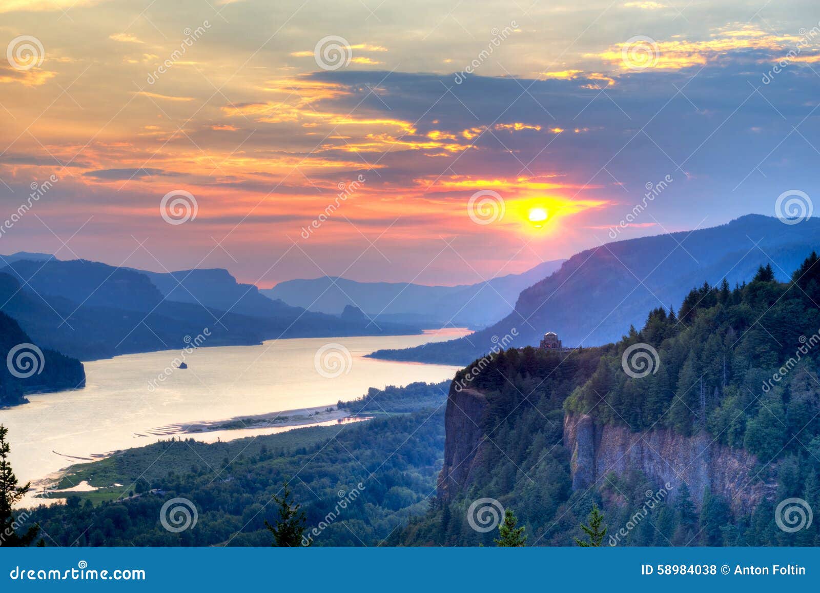 pink sunrise over the columbia river gorge