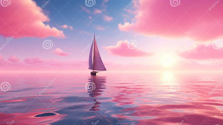 Romantic Pink Sailboat in the Sea: a Stunning Ray Tracing Masterpiece ...