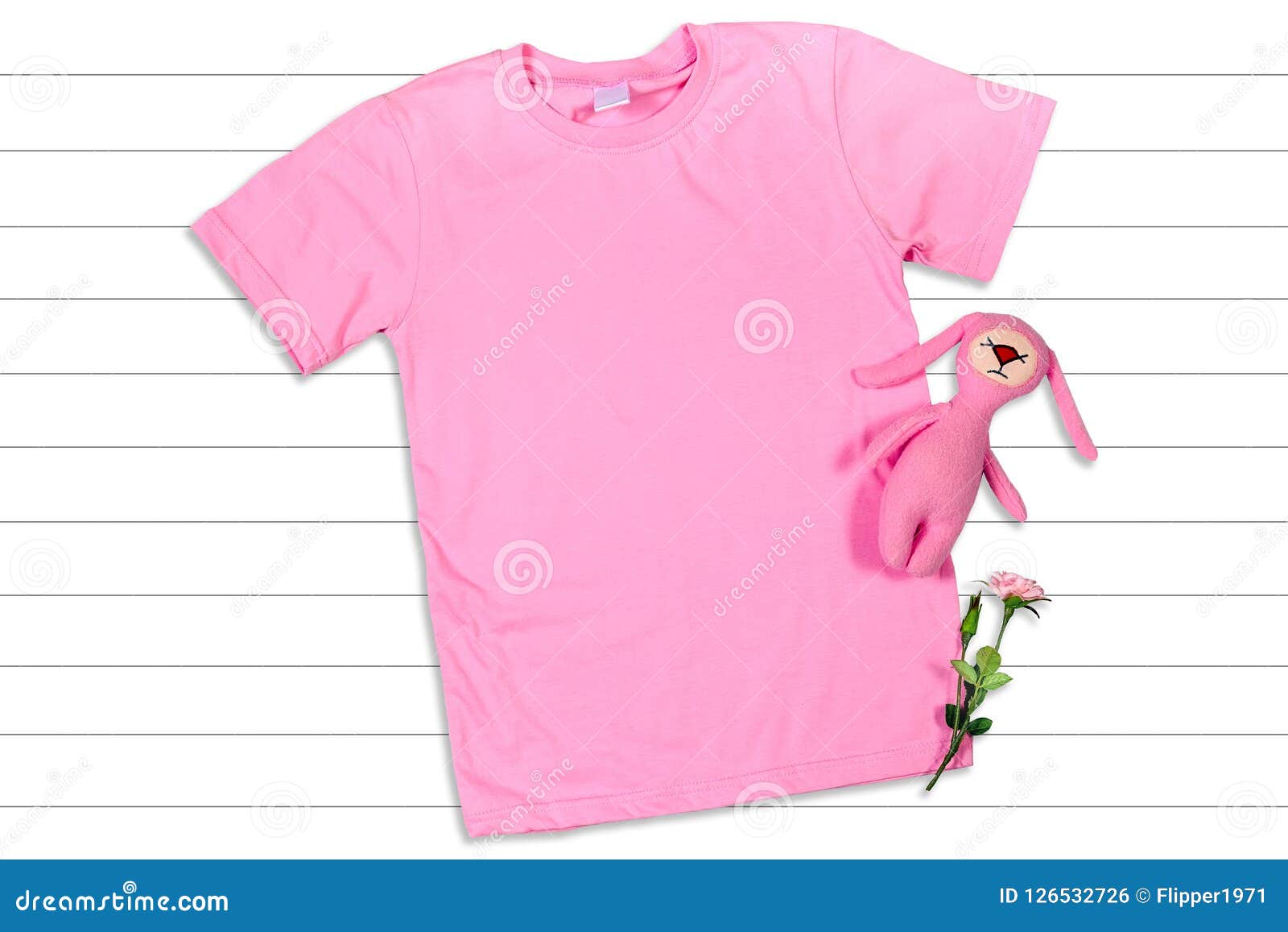 Download Pink T-shirton A White Wooden Background Stock Photo - Image of sleeve, mock: 126532726