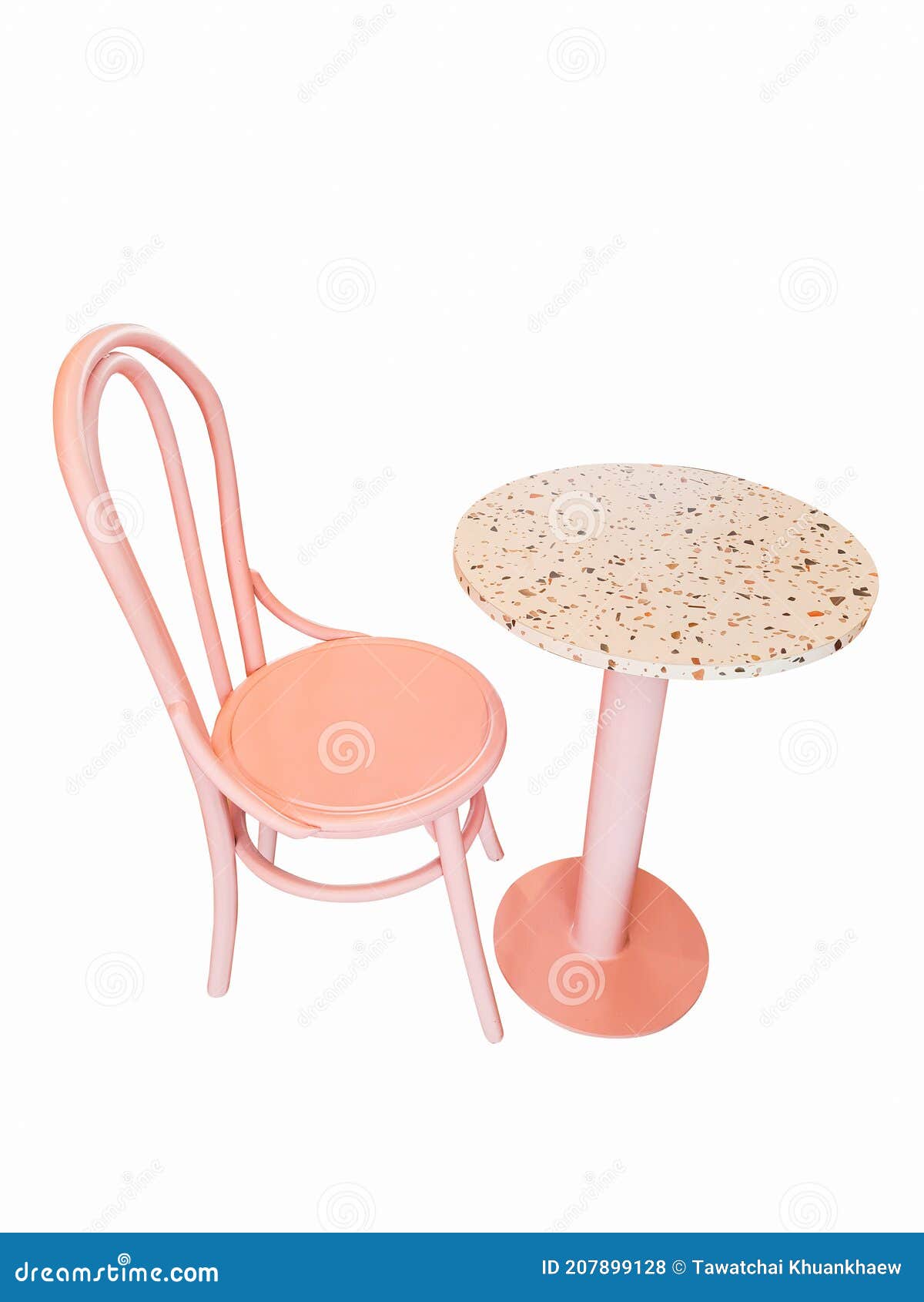 Pink Table and Chairs on Isolated White Background Stock Photo Image