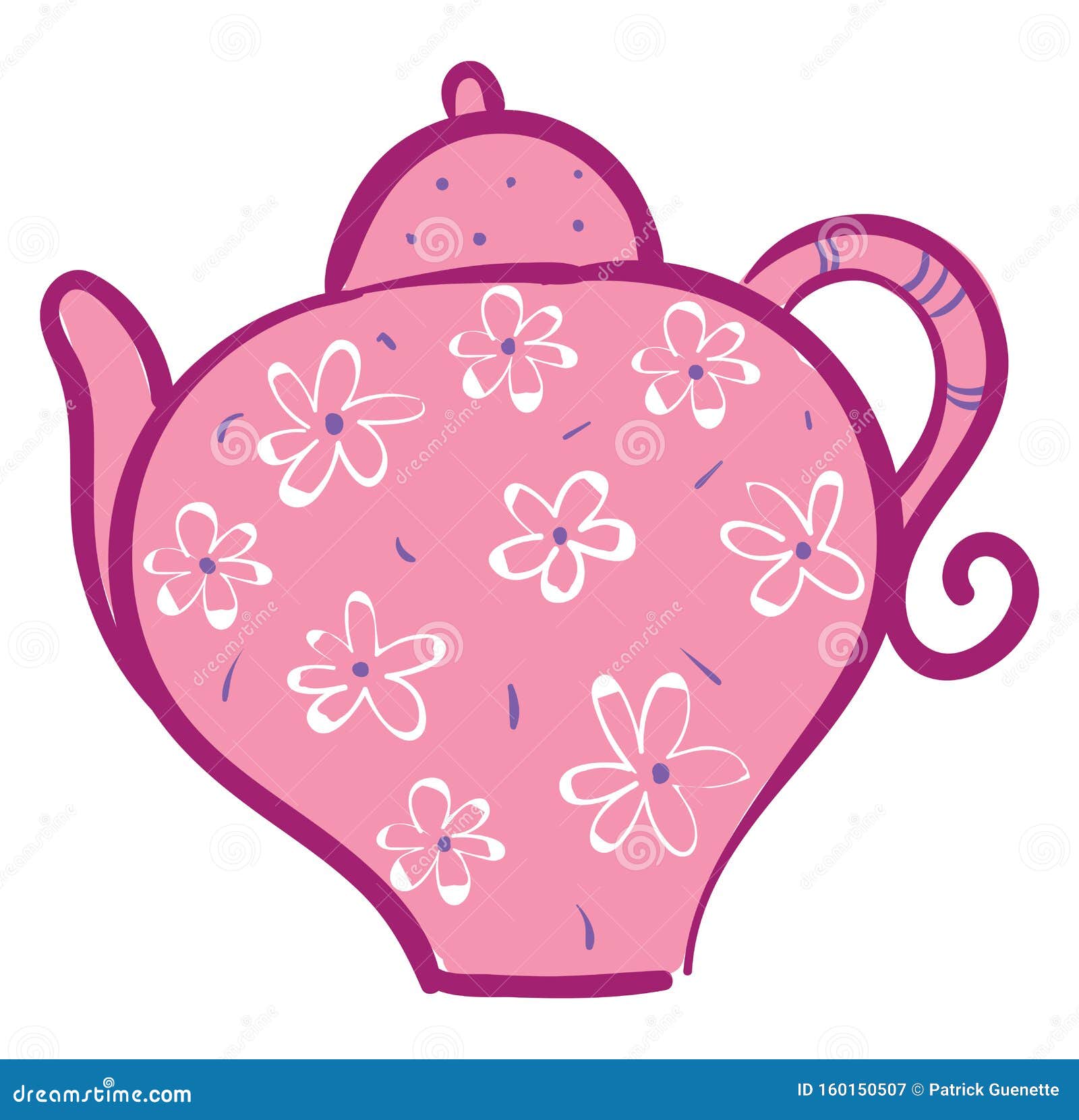 Pink Teapot with White Flowers Vector Illustration Stock Vector