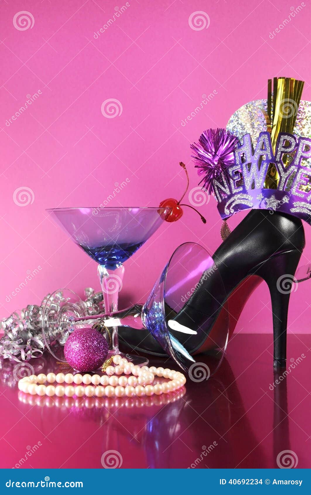 Pink Theme Happy New Year Party With Vintage Blue Martini 