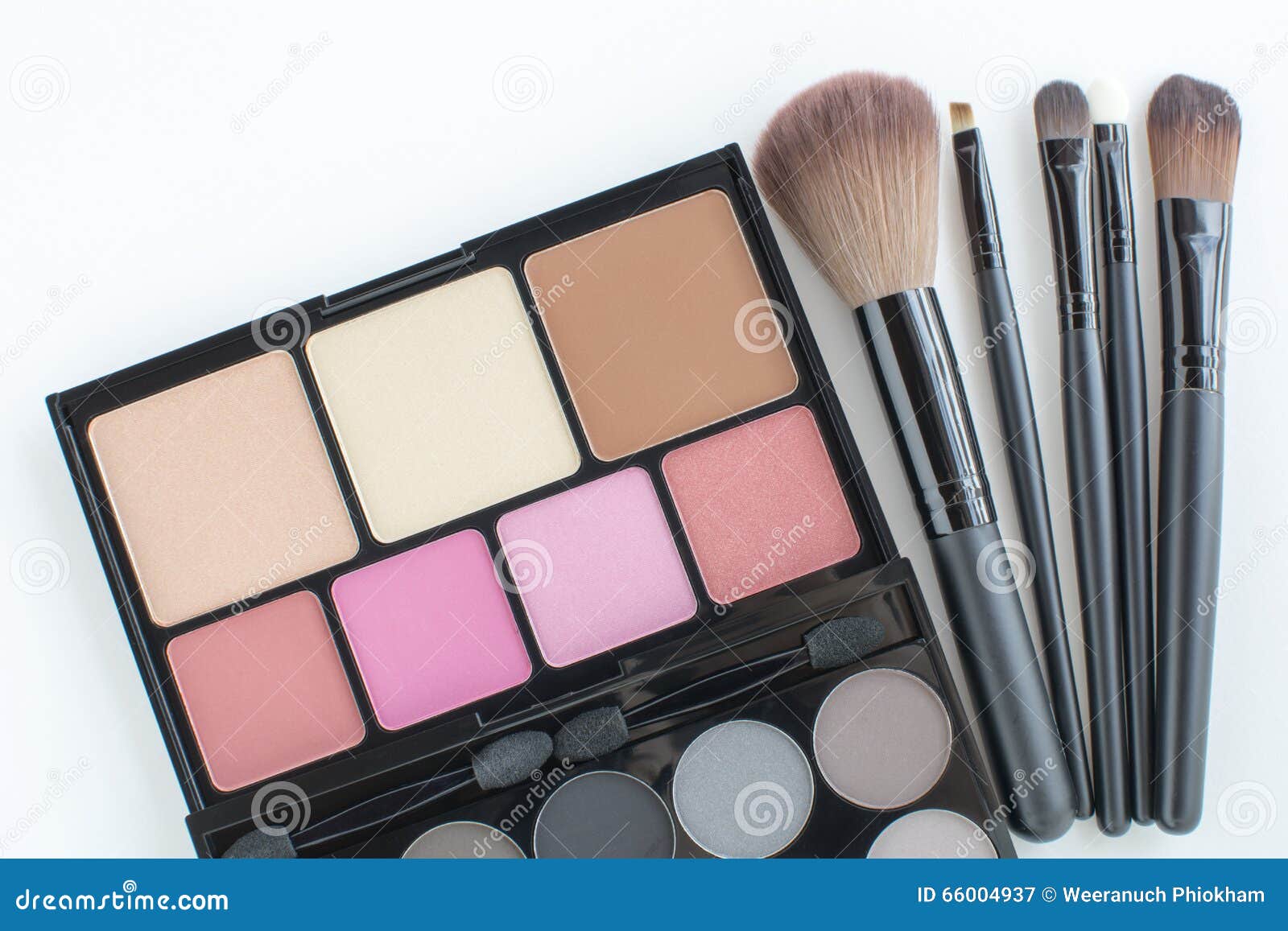 Pink Tone Makeup Palette and Makeup Bushes Stock Image Image of girls