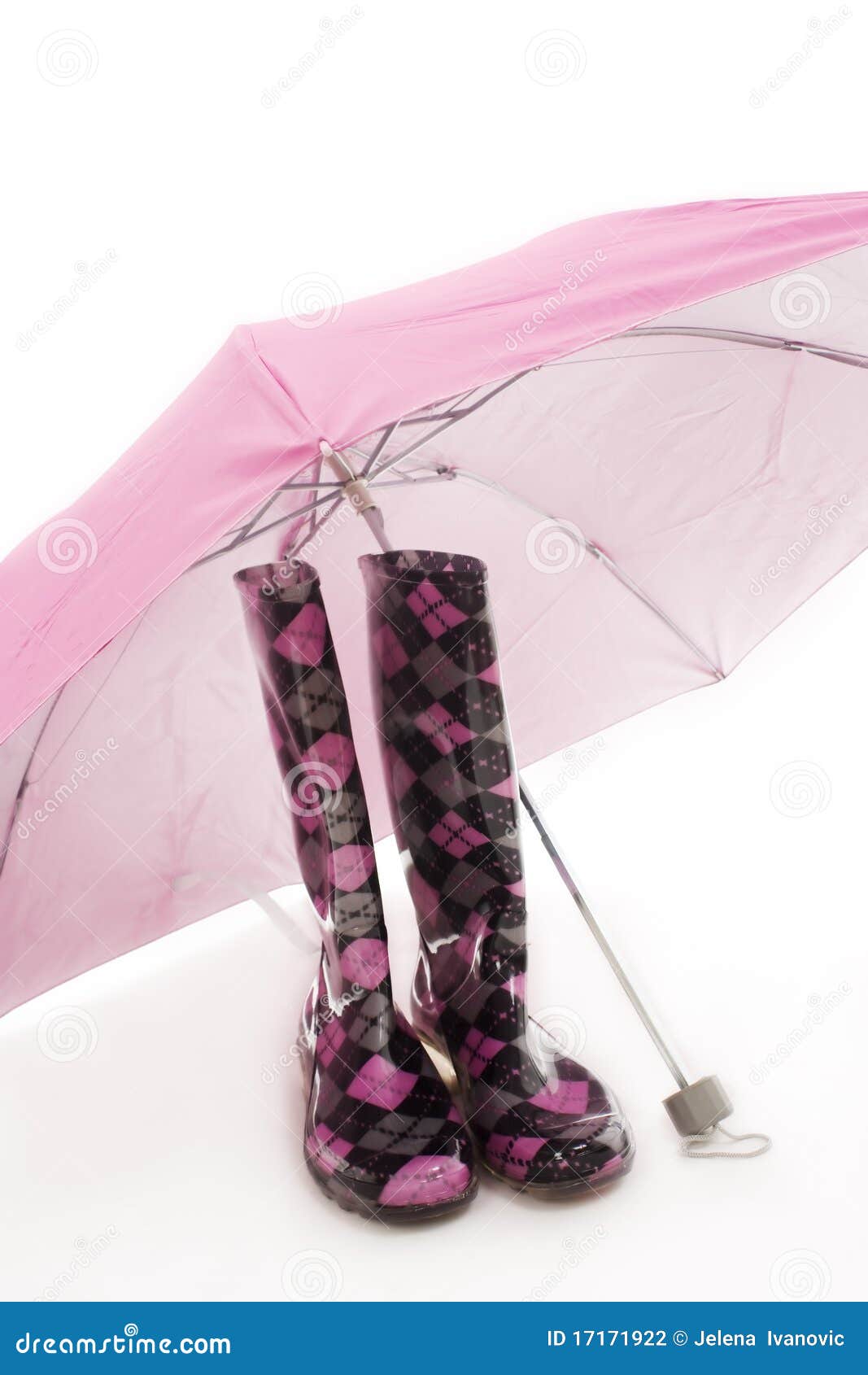Pink Umbrella and Rain Boots. Stock Photo Image of gear, fashion