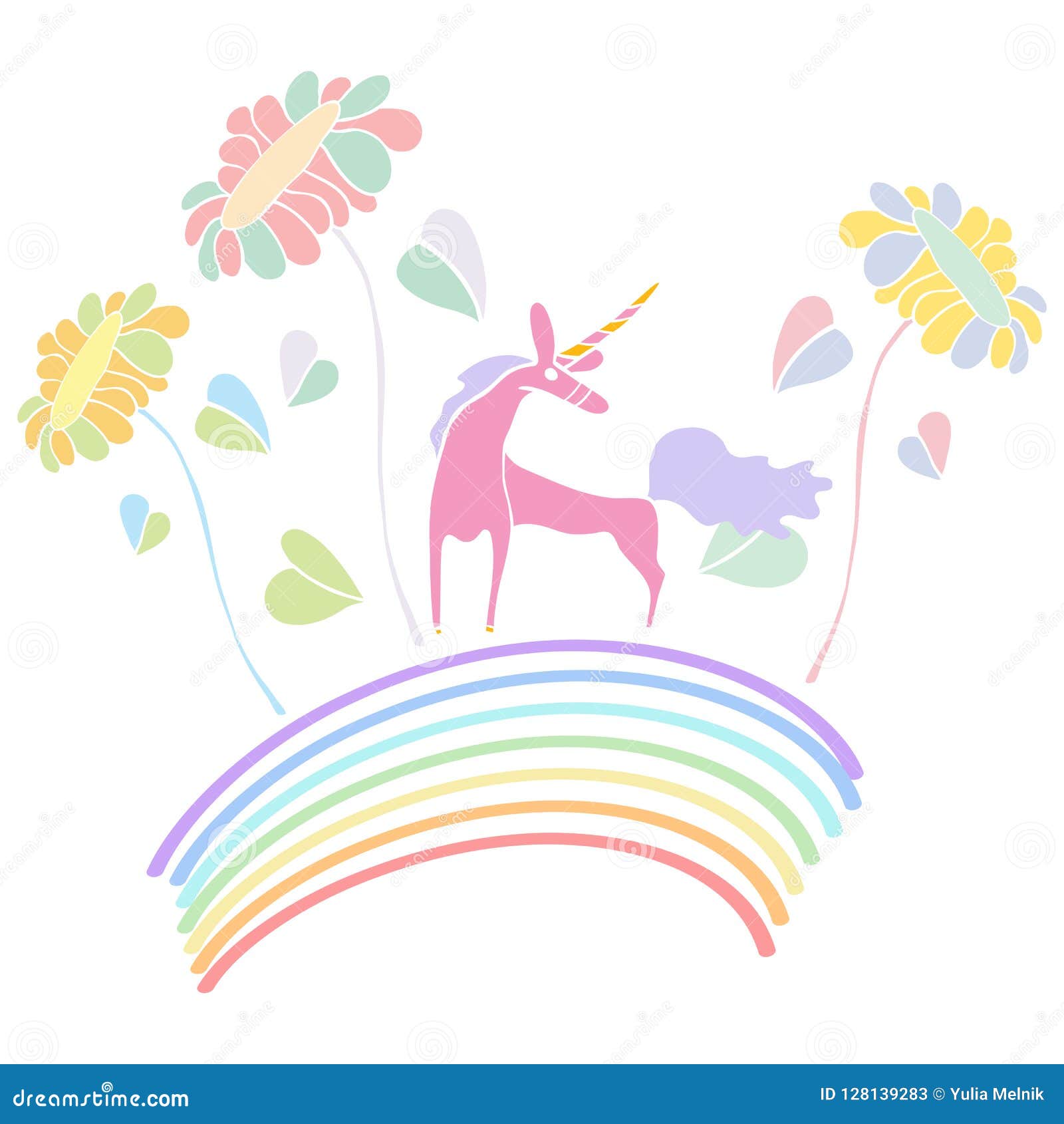 Download Unicorn On Rainbow Surrounded By Colorful Flowers Vector ...