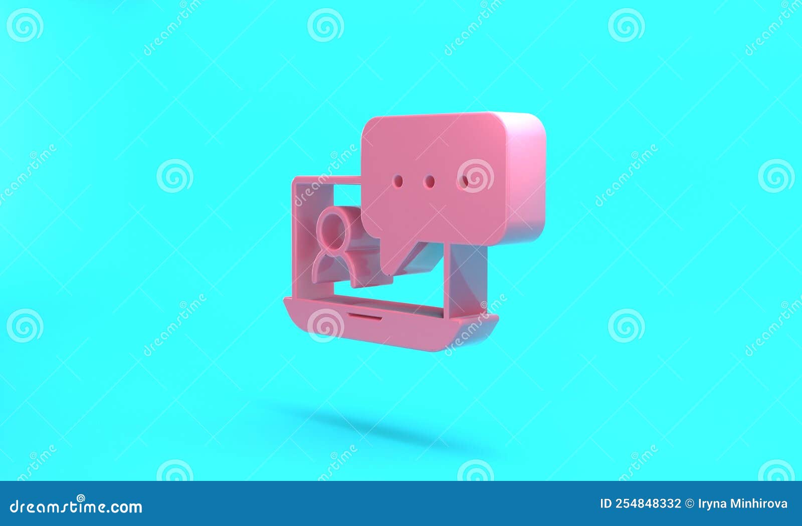 Pink Video Chat Conference Icon Isolated on Turquoise Blue Background