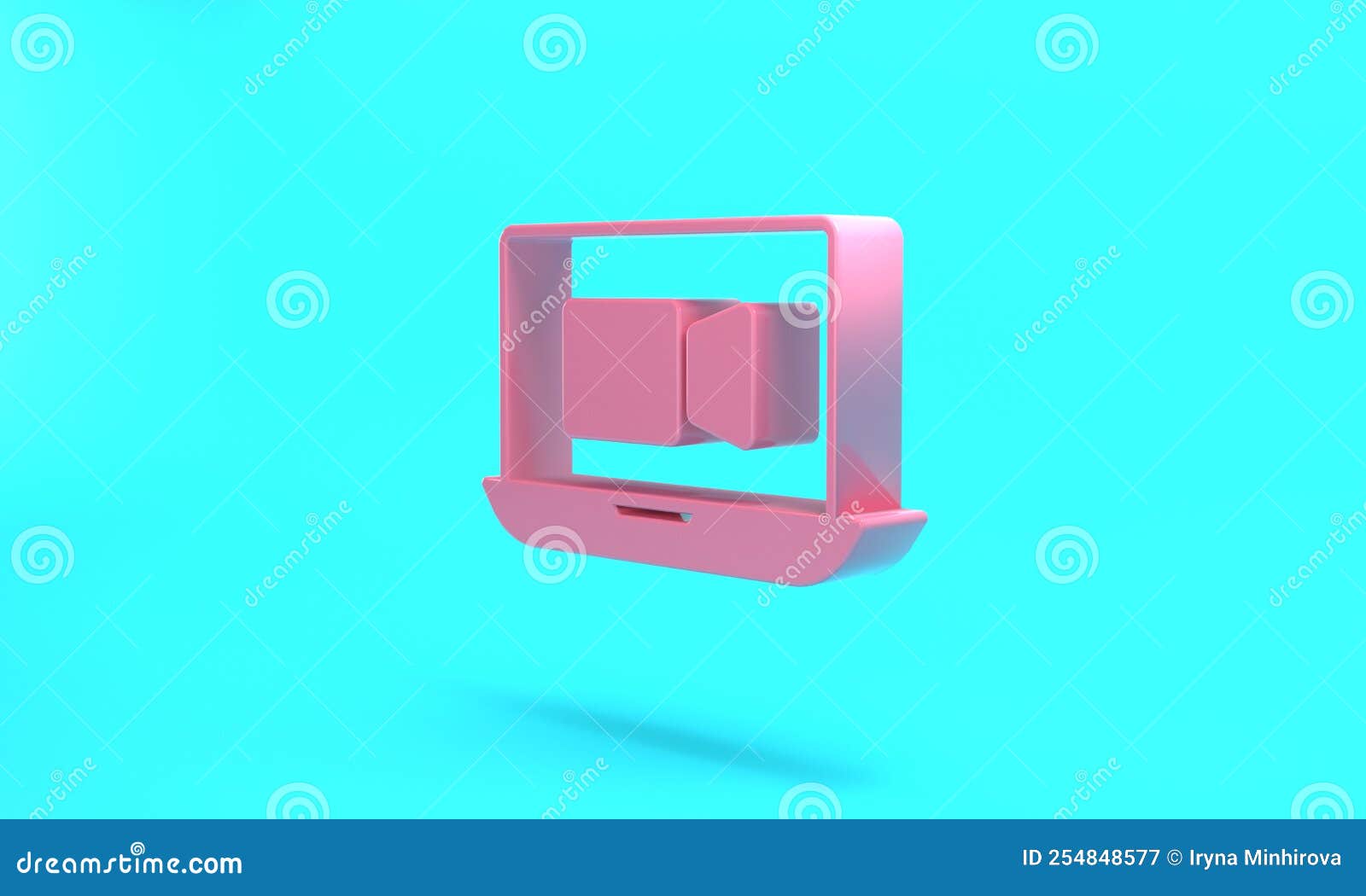 Pink Video Chat Conference Icon Isolated on Turquoise Blue Background