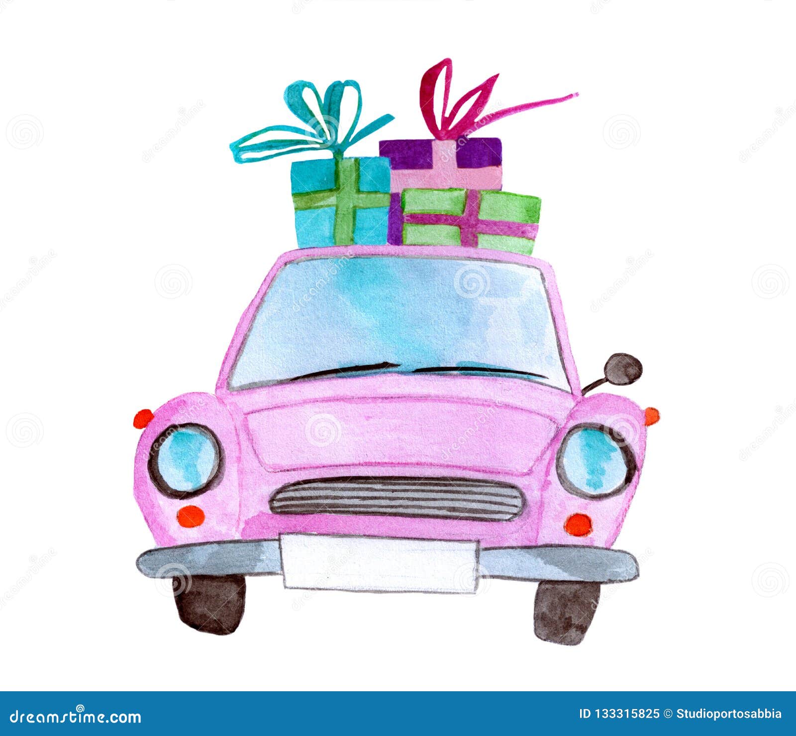 Download Pink Vintage Watercolor Car With Gifts Stock Illustration ...