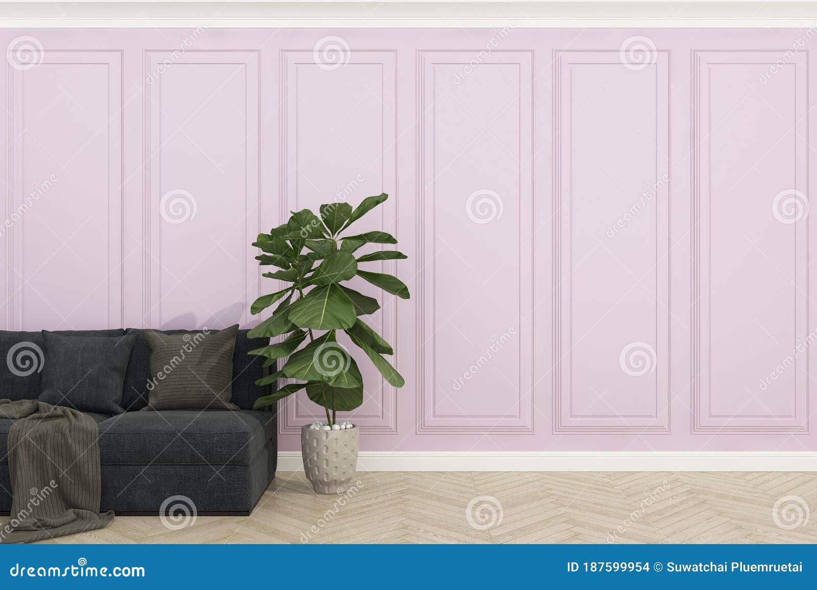 Pink Wall with Wood Floor ,3d Stock Illustration Illustration of decoration, classic 187599954