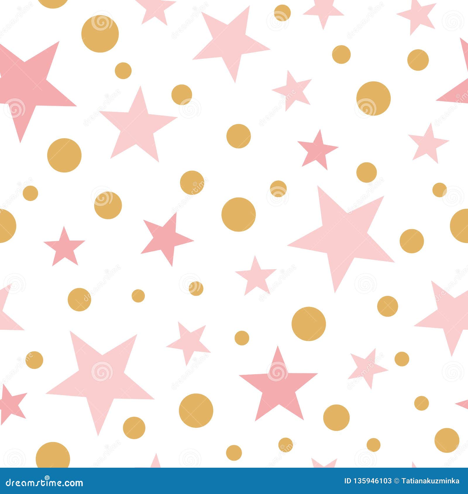 Vector Pink Seamless Pattern Gold Stars Pink Backgound Baby Shower