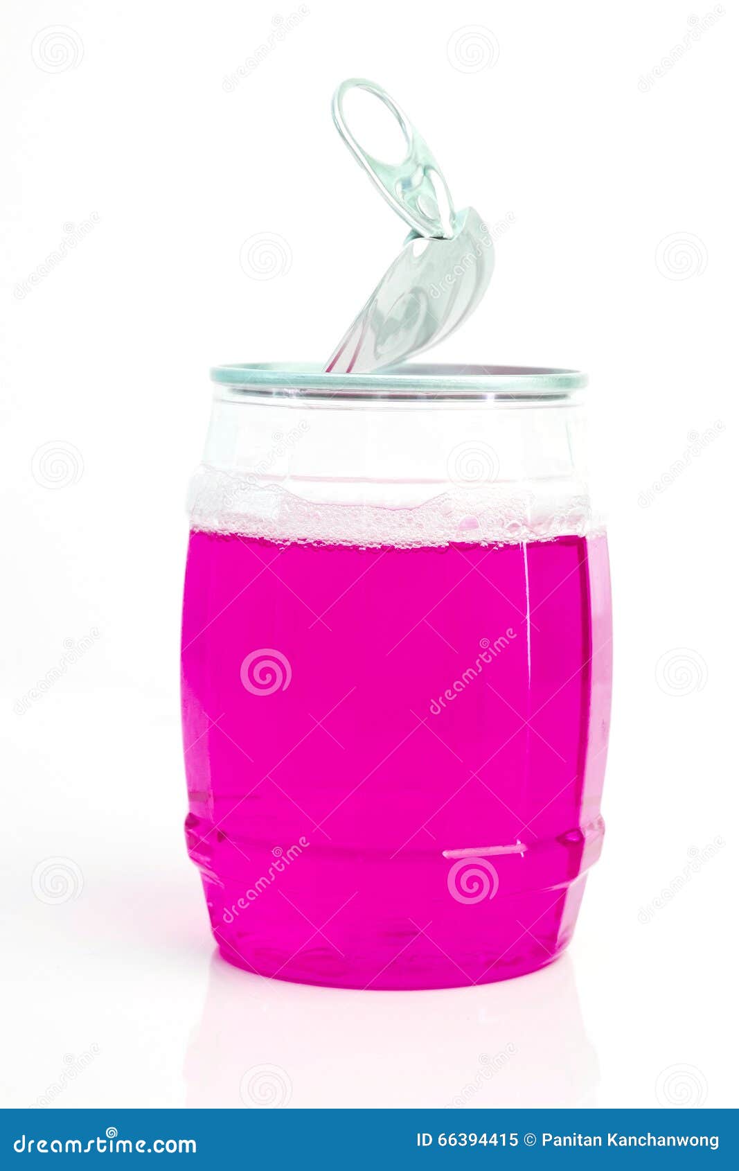 Pink Water in Opened Transparent Can on White Background Stock Image