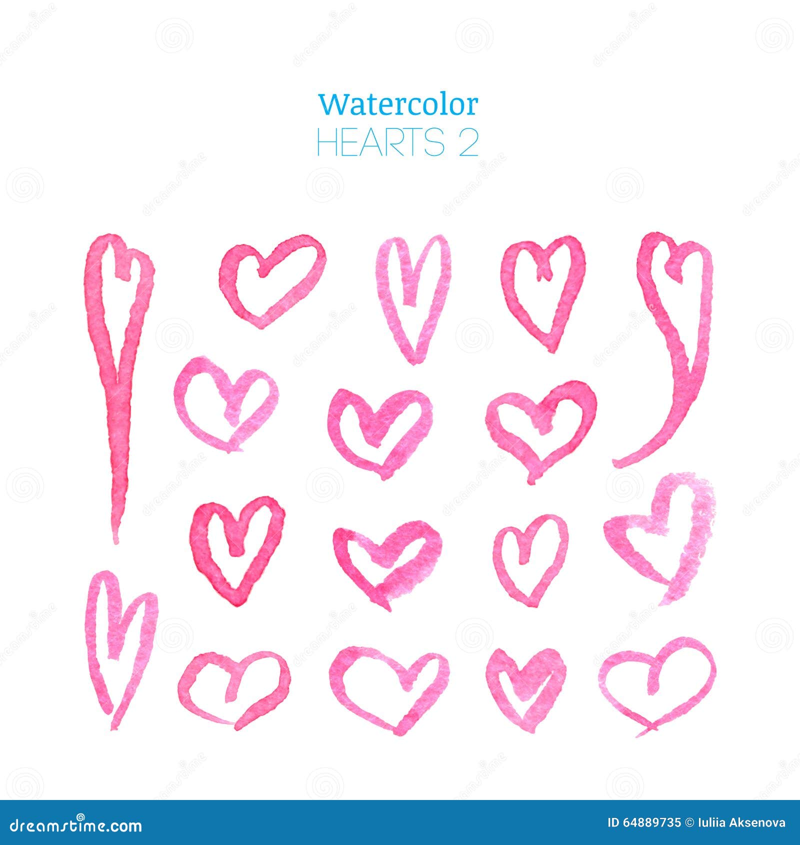 Pink watercolor hearts stock illustration. Illustration of draw - 64889735