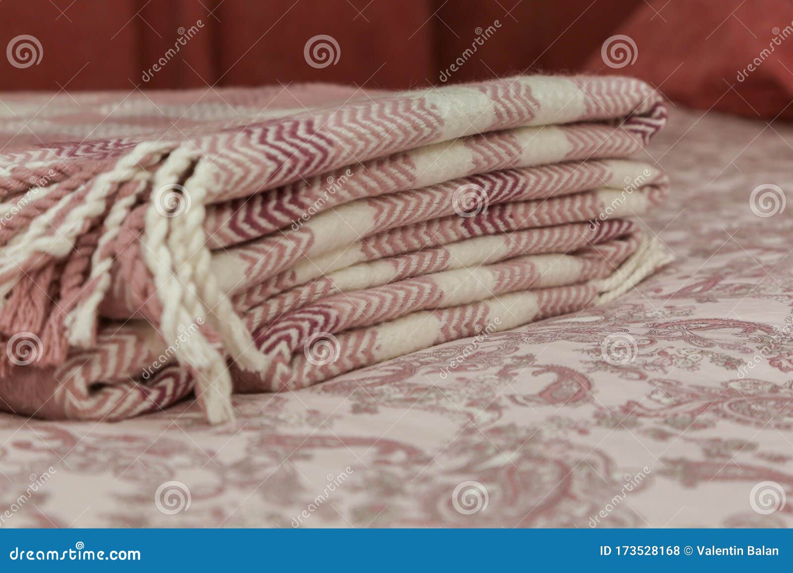 Pink and White Blanket on the Bed. Stock Photo Image of comfortable