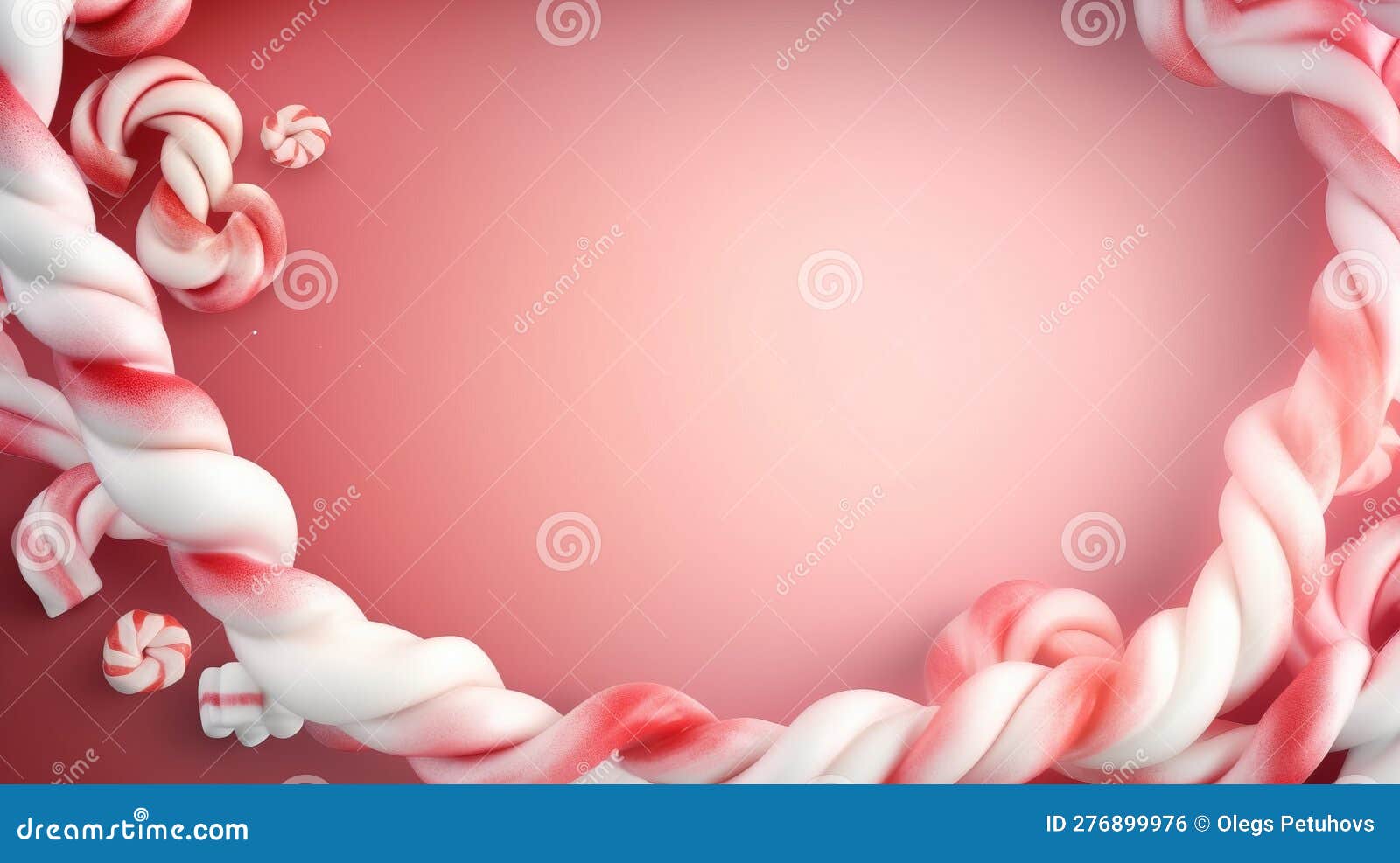 A Pink and White Candy Cane Frame with a Pink Background Stock