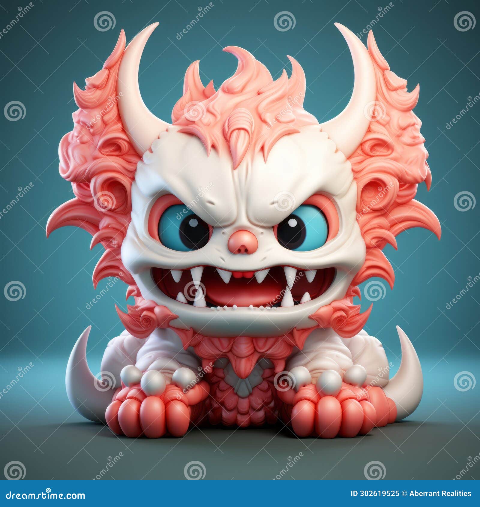 A Pink and White Monster with Big Teeth Stock Illustration