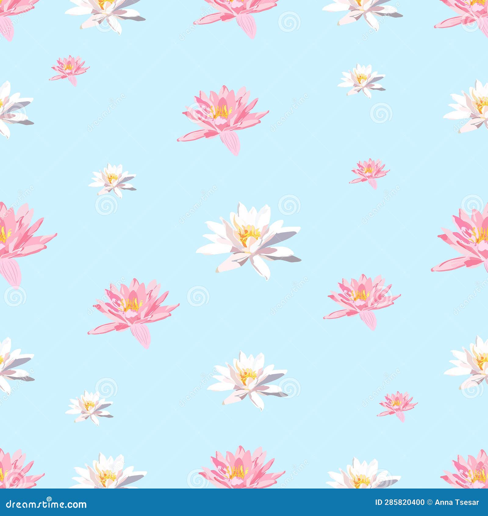 Pink and White Water Lily Light Blue Pattern Stock Vector