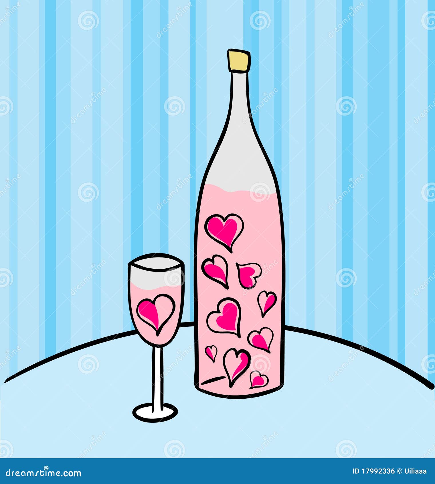 Pink wine bottle and glass stock vector. Illustration of glass 17992336