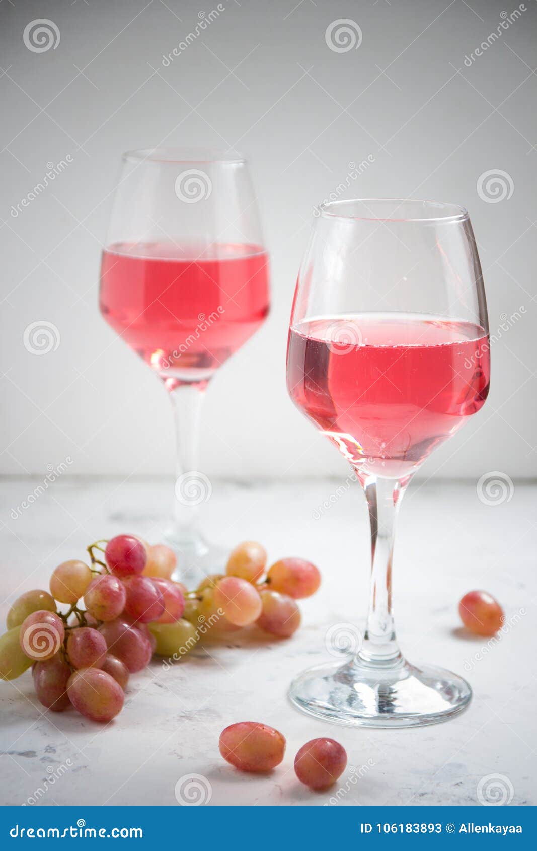Pink Wine and a Grape on the White Background Stock Image Image of